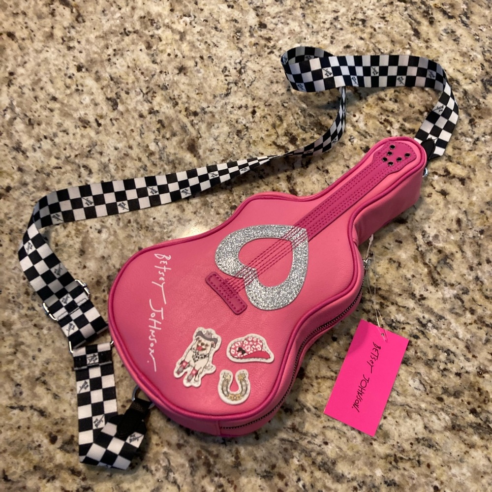 Betsey Johnson Pink Guitar Crossbody Bag